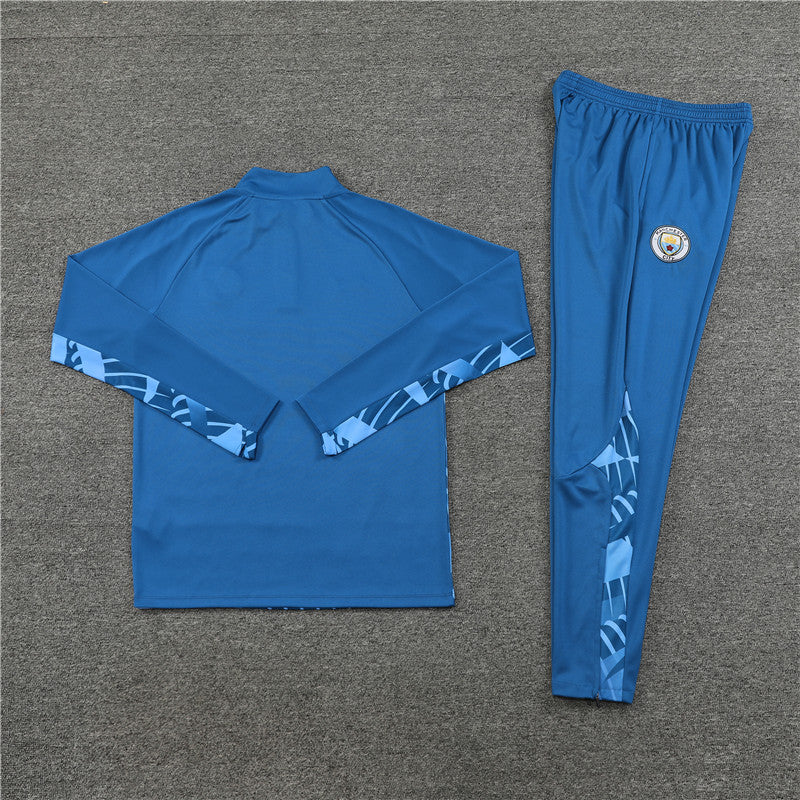 Kit de Treino Manchester City Estilo Camuflado 2023/24 Meio Zíper Azul