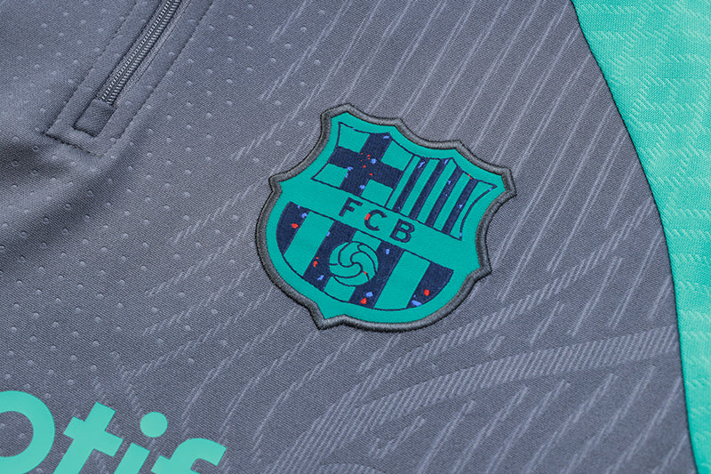 Kit de Treino Barcelona 2023/24 Meio Zíper Cinza e Ciano