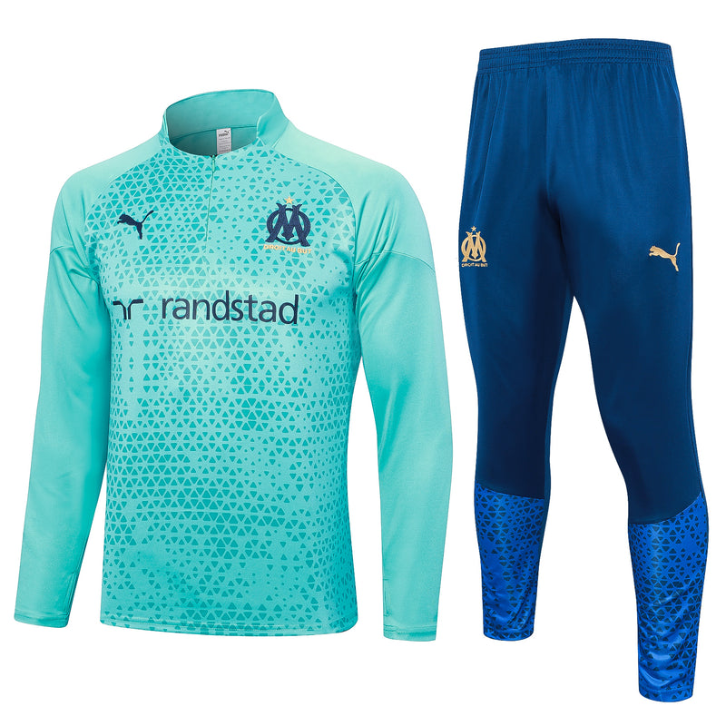 Kit de Treino Olympique de Marseille 2023/24 Meio Zíper Ciano