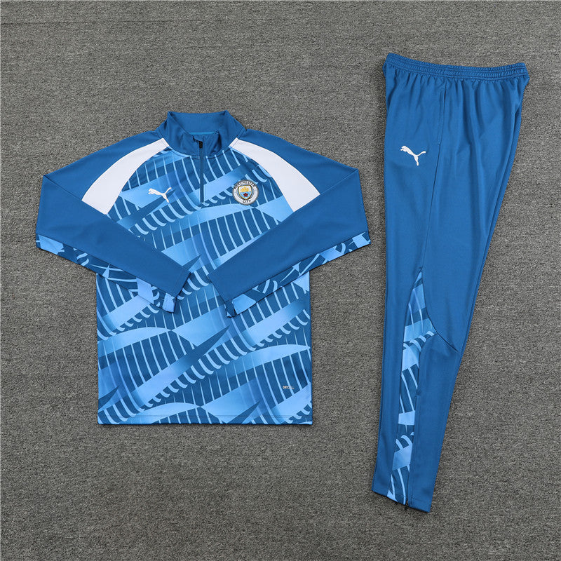 Kit de Treino Manchester City Estilo Camuflado 2023/24 Meio Zíper Azul