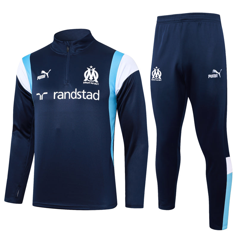 Kit de Treino Olympique de Marseille 2023/24 Meio Zíper Azul Escuro