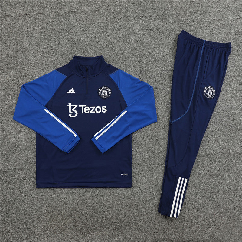 Kit de Treino Manchester United 2023/24 Meio Zíper Azul