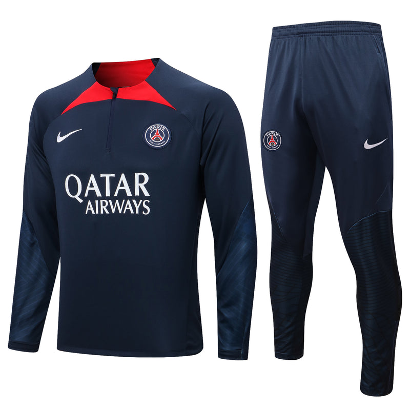 Kit de Treino PSG 2022/23 Meio Zíper Azul Escuro