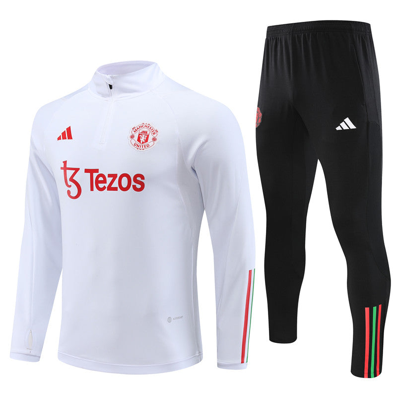 Kit de Treino Manchester United 2023/24 Meio Zíper Branco