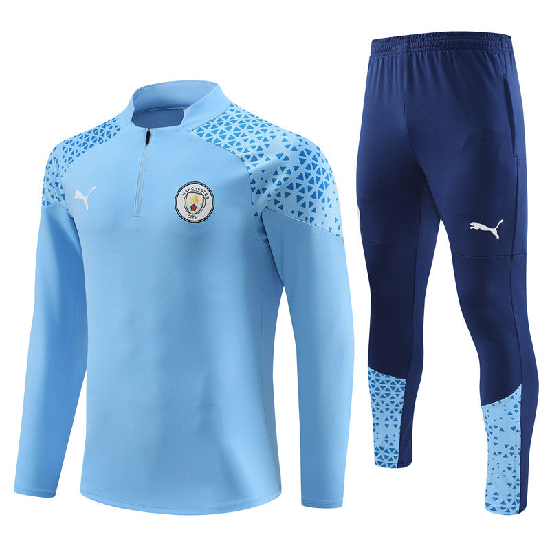 Kit de Treino Manchester City 2023/24 Meio Zíper Azul Claro