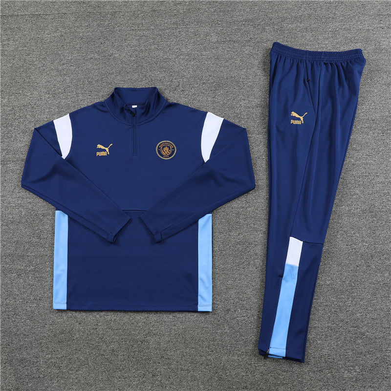 Kit de Treino Manchester City 2023/24 Meio Zíper Azul Escuro