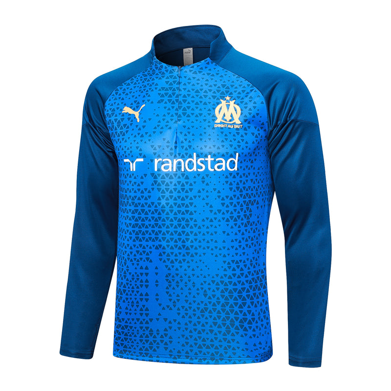 Kit de Treino Olympique de Marseille 2023/24 Meio Zíper Azul Claro