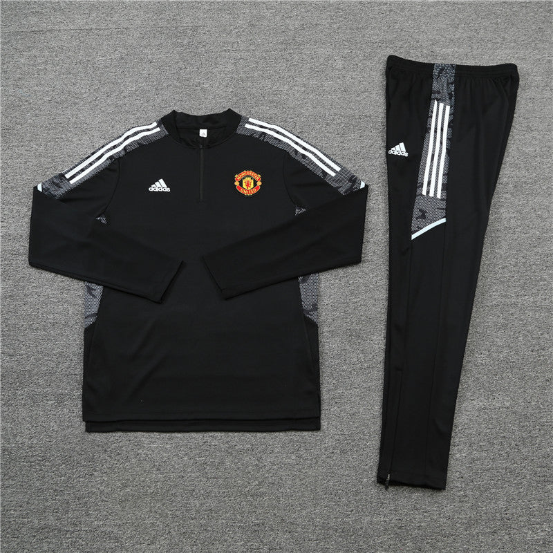 Kit de Treino Manchester United 2021/22 Meio Zíper Preto