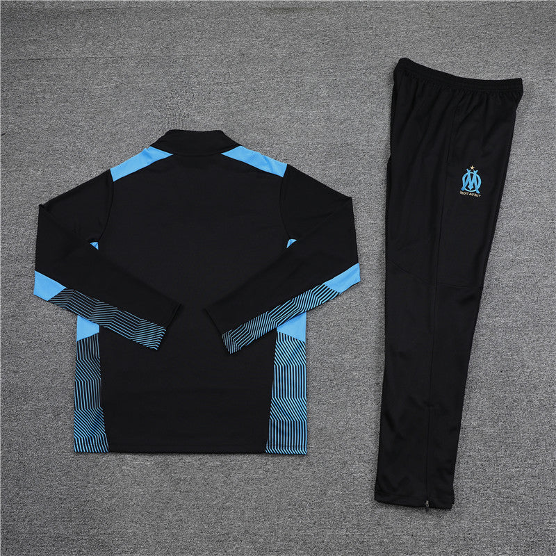 Kit de Treino Olympique de Marseille 2021/22 Meio Zíper Preto e Azul