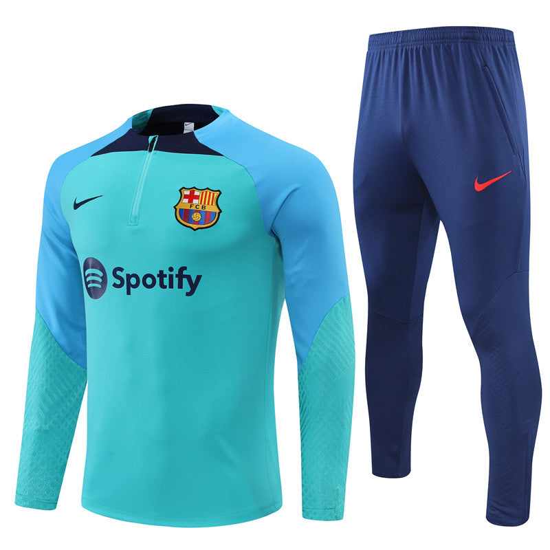 Kit de Treino Barcelona 2022/23 Meio Zíper Verde e Azul