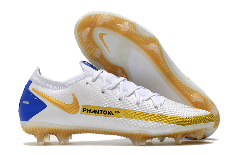 Chuteira Campo Nike Phantom GT2 Elite Branca e Dourada