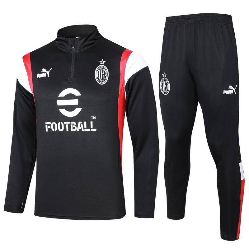 Kit de Treino Ac Milan 2023/24 Meio Zíper Preto