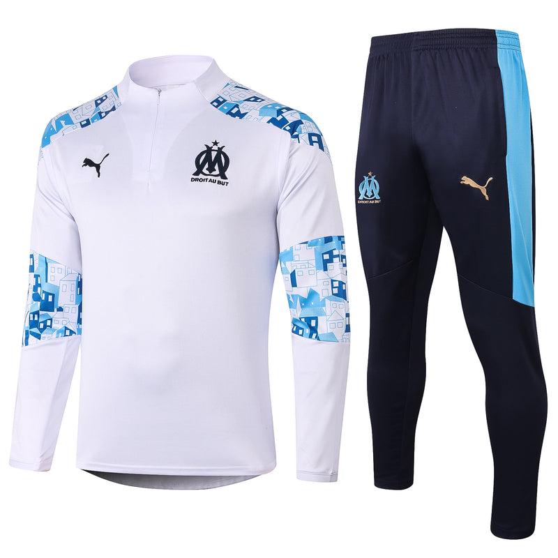 Kit de Treino Olympique de Marseille 2020/21 Meio Zíper Branco