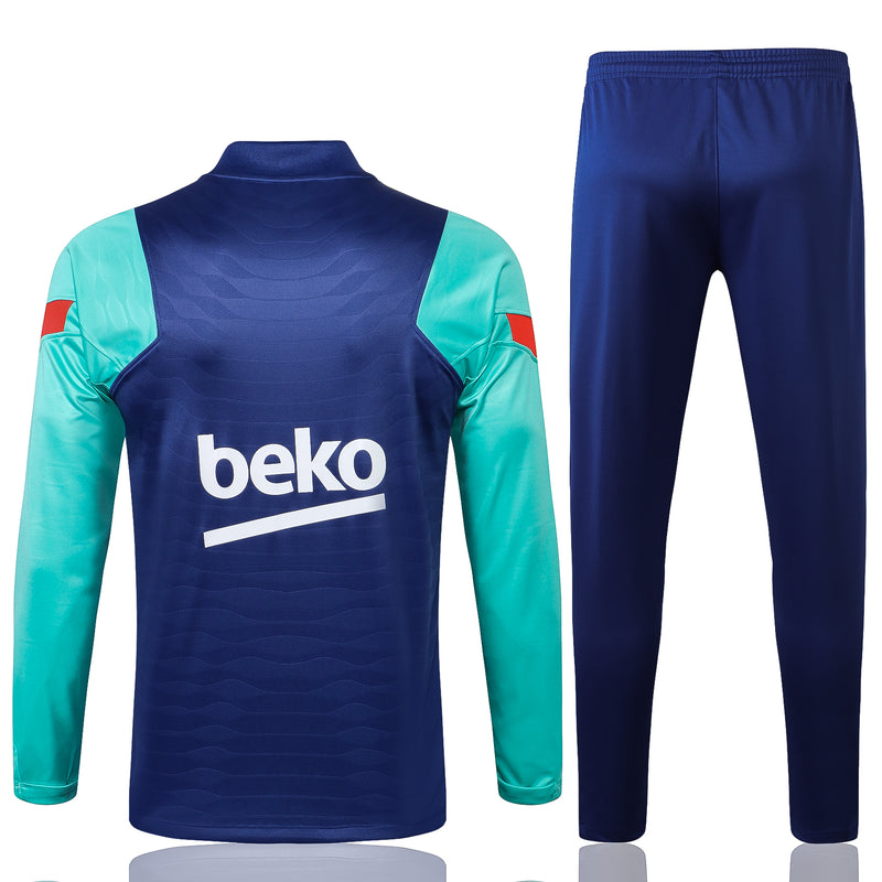 Kit de Treino Barcelona 2021/22 Meio Zíper Azul e Verde