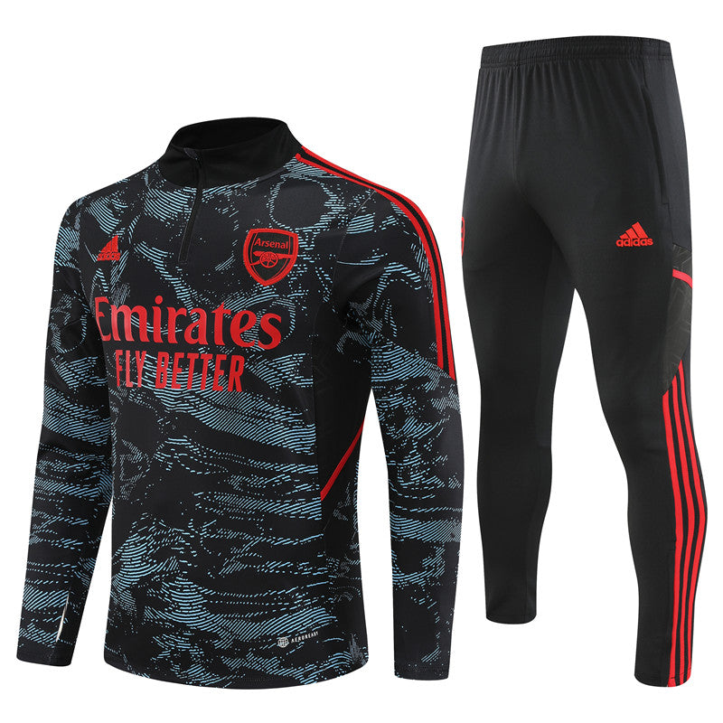 Kit de Treino Arsenal 2022/23 Meio Zíper Preto e Vermelho