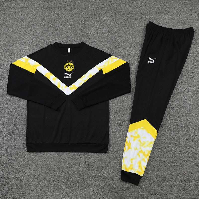 Kit de Treino Borussia Dortmund Gola Redonda 2022/23 Meio Zíper Preto