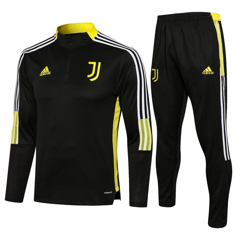 Kit de Treino Juventus 2021/22 Meio Zíper Preto e Amarelo