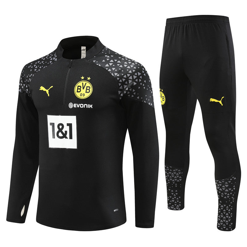 Kit de Treino Borussia Dortmund 2023/24 Meio Zíper Preto