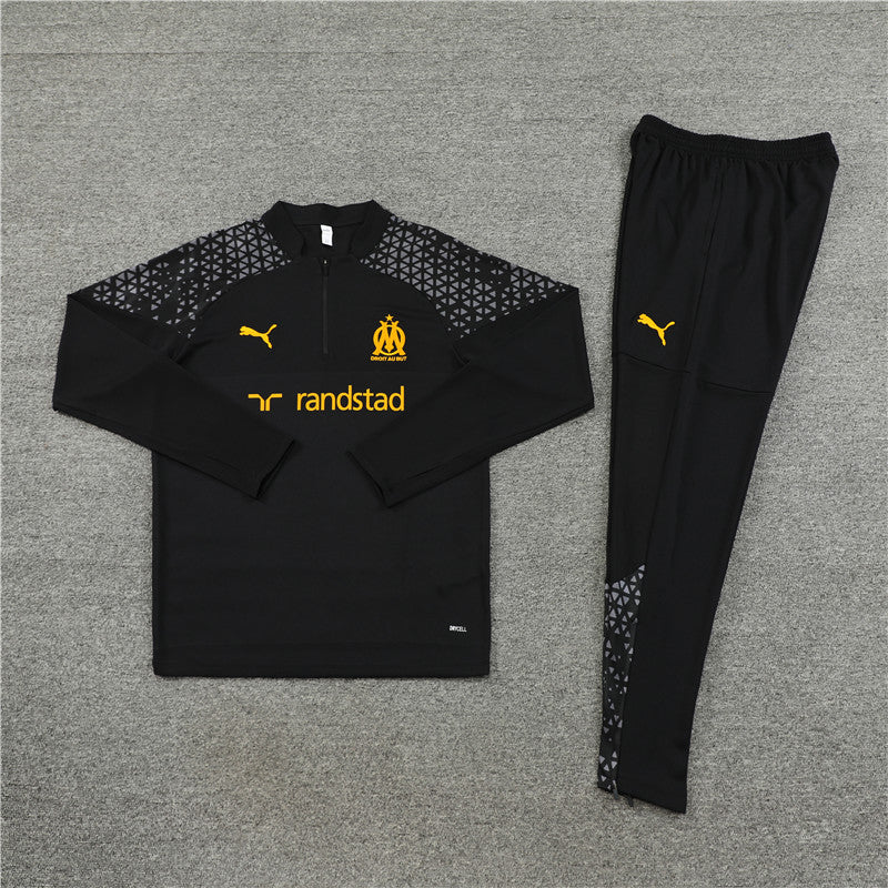 Kit de Treino Olympique de Marseille 2023/24 Meio Zíper Preto