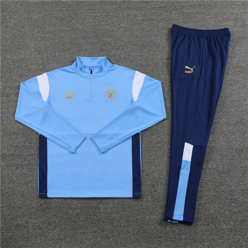 Kit de Treino Manchester City 2023/24 Meio Zíper Azul Claro