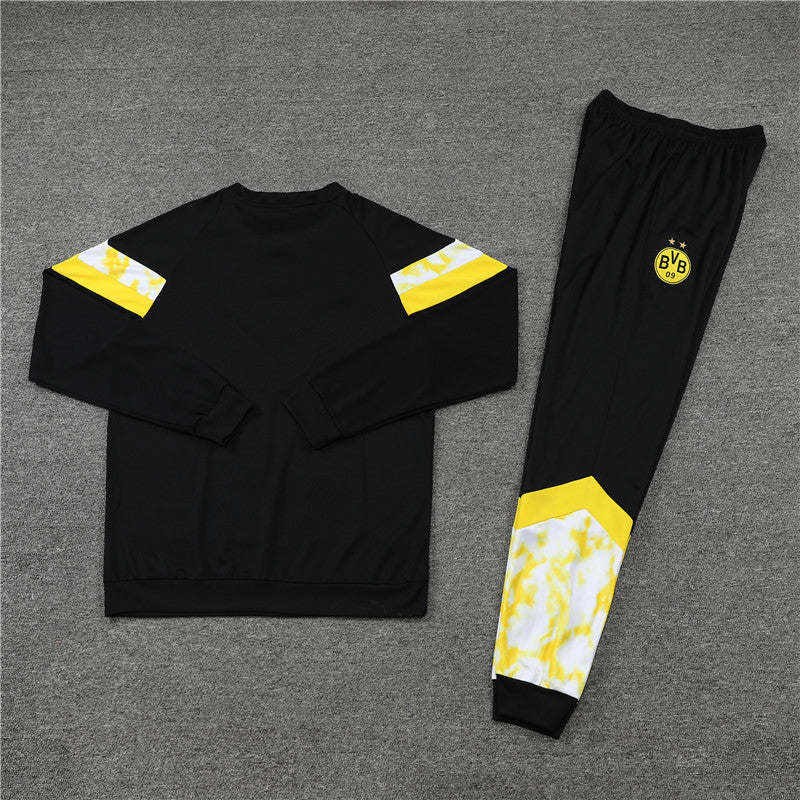 Kit de Treino Borussia Dortmund Gola Redonda 2022/23 Meio Zíper Preto