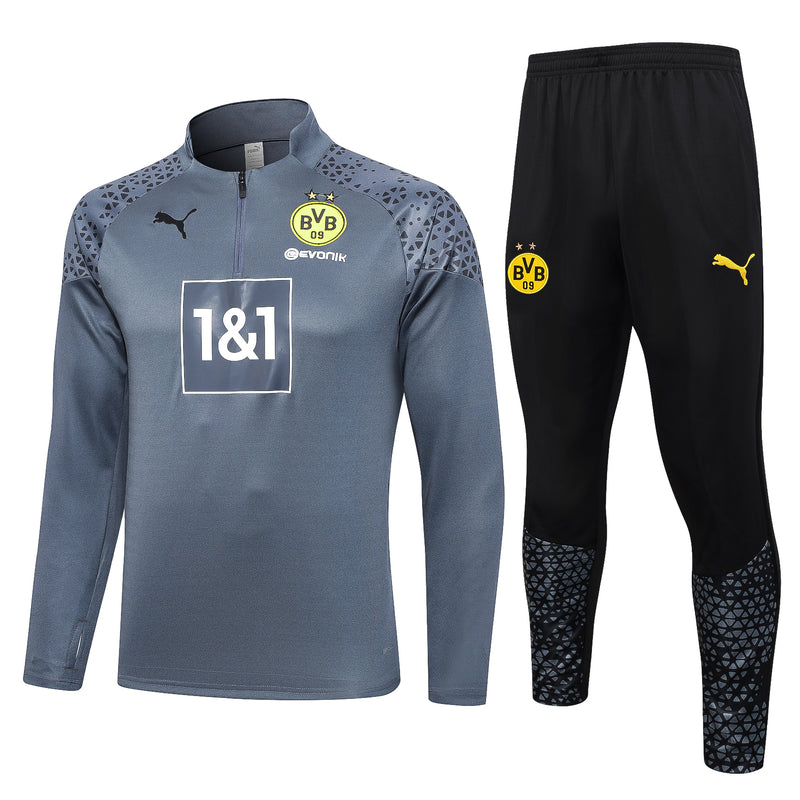 Kit de Treino Borussia Dortmund 2023/24 Meio Zíper Cinza