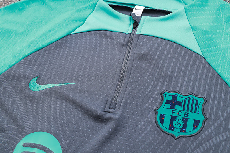 Kit de Treino Barcelona 2023/24 Meio Zíper Cinza e Ciano