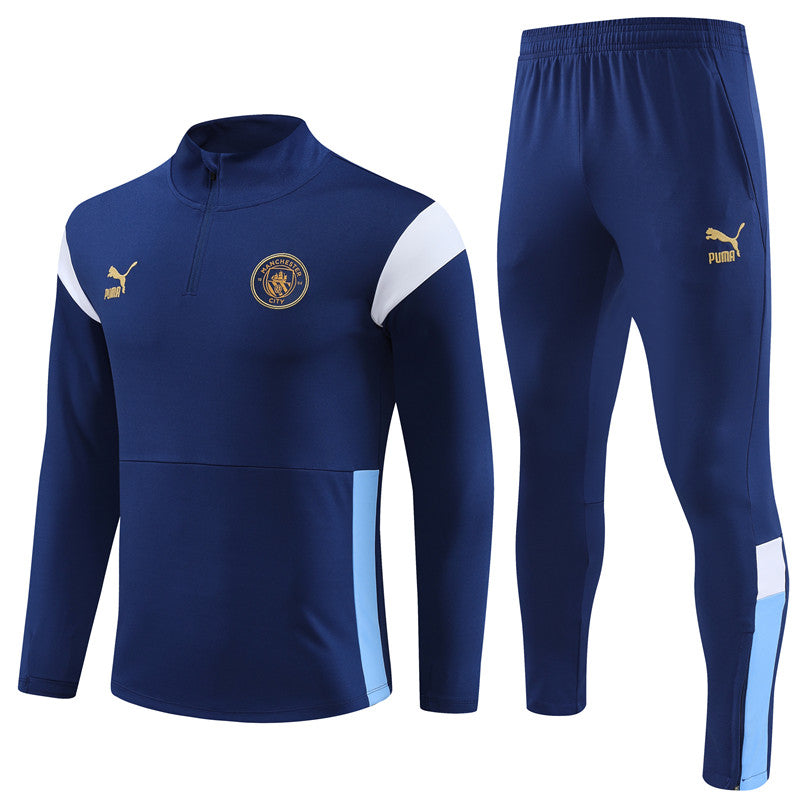 Kit de Treino Manchester City 2023/24 Meio Zíper Azul Escuro