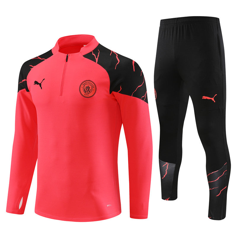 Kit de Treino Manchester City 2023/24 Meio Zíper Vermelho e Preto