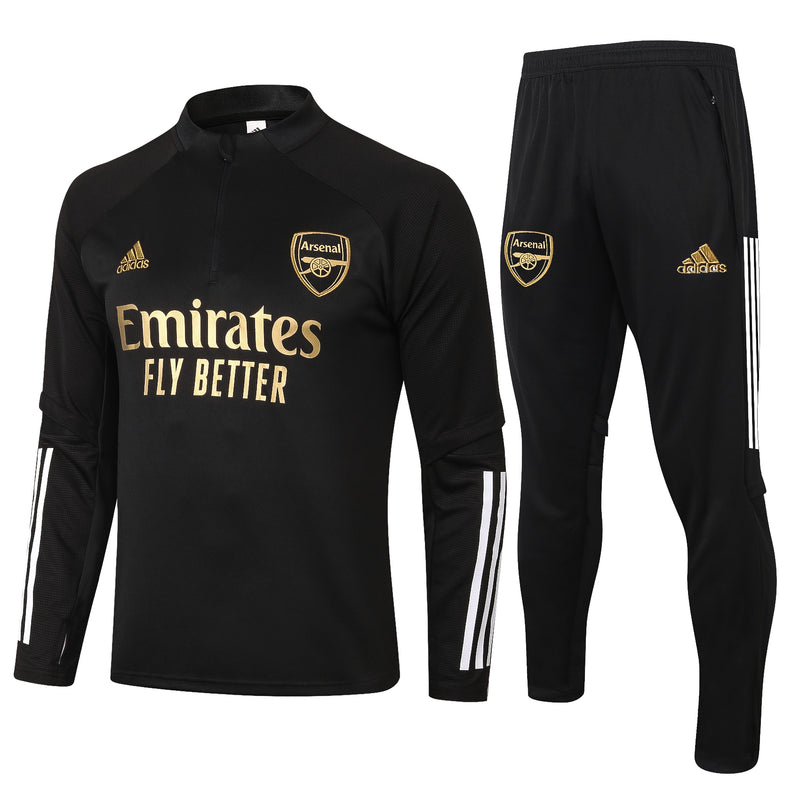 Kit de Treino Arsenal 2020/21 Meio Zíper Preto e Dourado