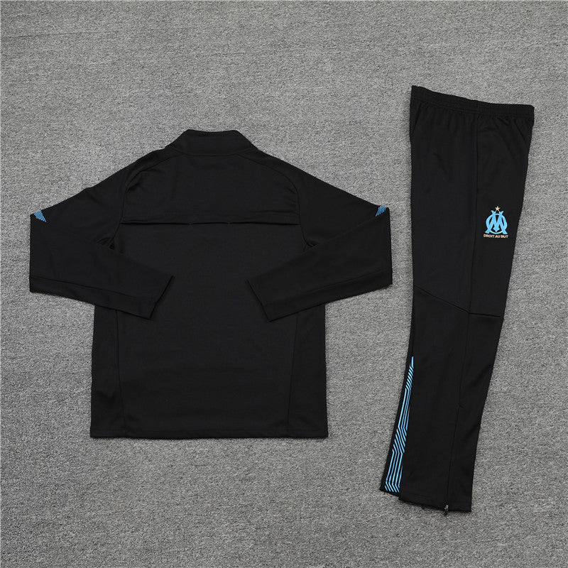 Kit de Treino Olympique de Marseille 2021/22 Meio Zíper Preto e Azul