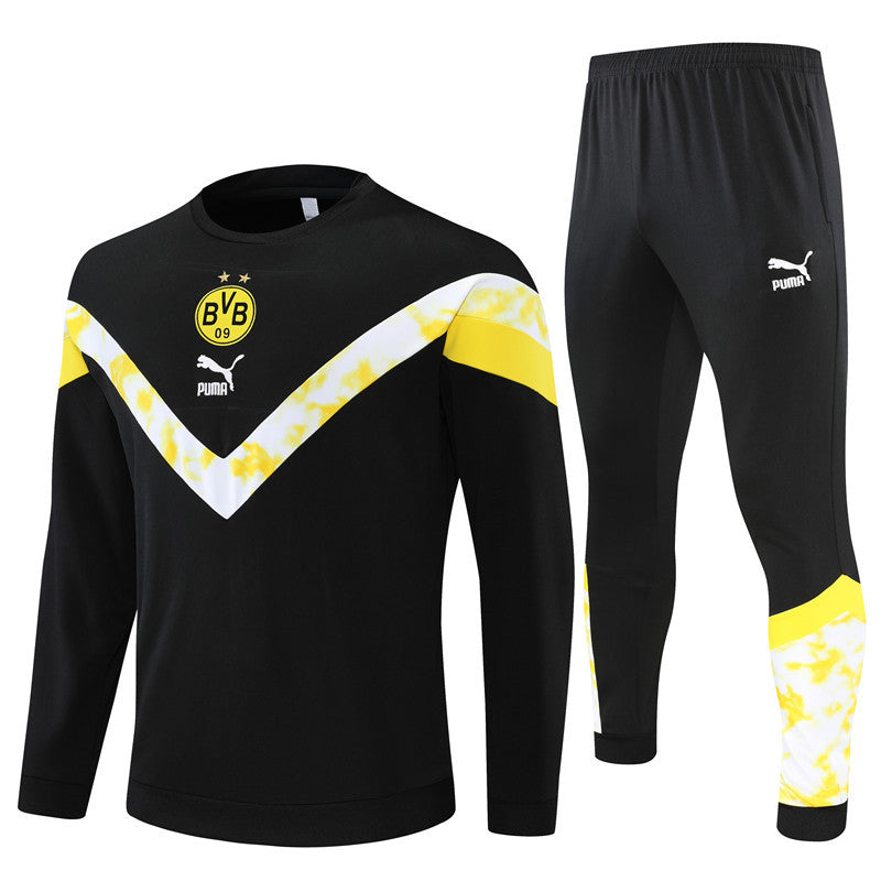 Kit de Treino Borussia Dortmund Gola Redonda 2022/23 Meio Zíper Preto