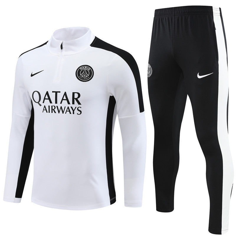 Kit de Treino PSG 2023/24 Meio Zíper Branco e Preto