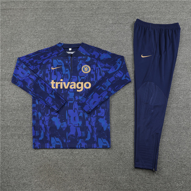 Kit de Treino Chelsea Estilo Camuflado 2023/24 Meio Zíper Azul