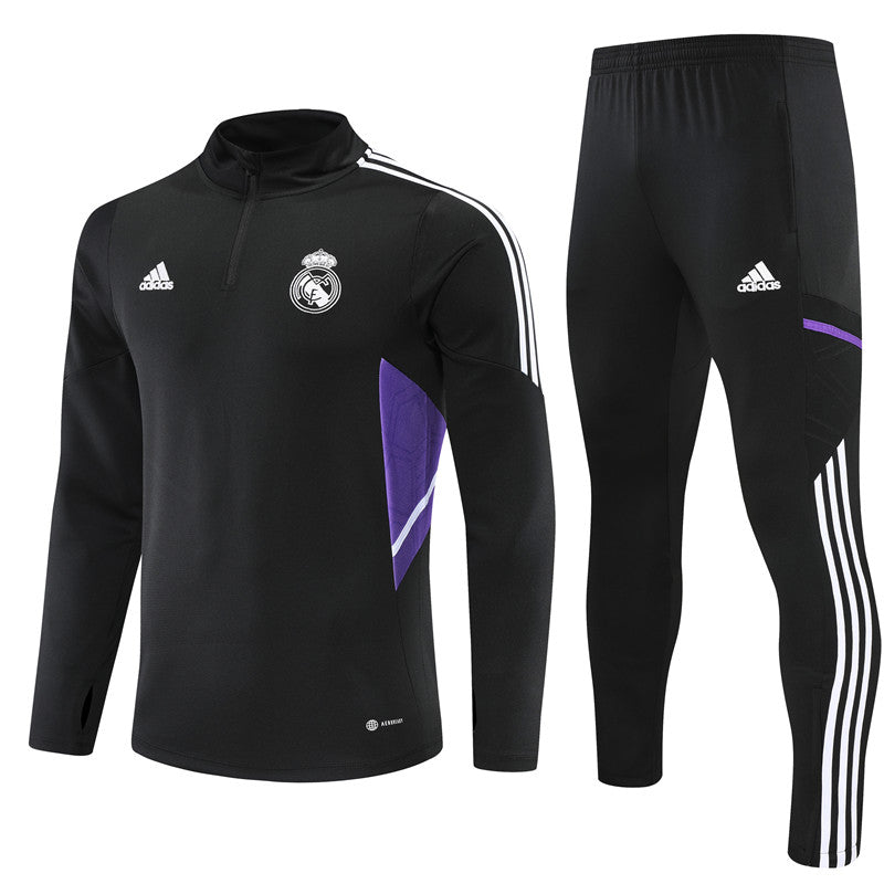 Kit de Treino Real Madrid 2022/23 Meio Zíper Preto e Roxo