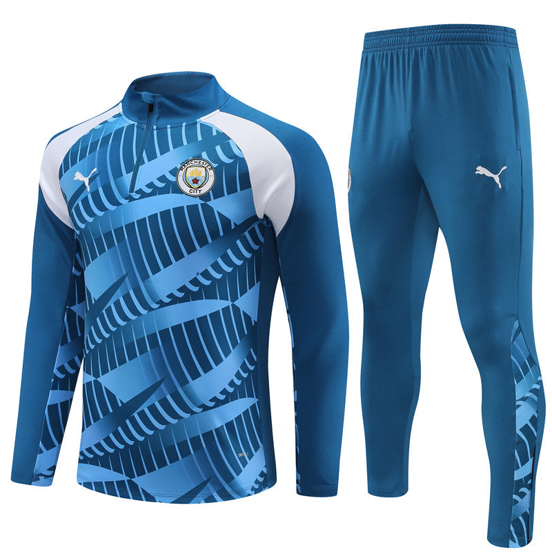 Kit de Treino Manchester City Estilo Camuflado 2023/24 Meio Zíper Azul