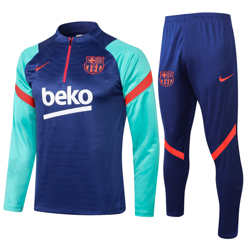 Kit de Treino Barcelona 2021/22 Meio Zíper Azul e Verde