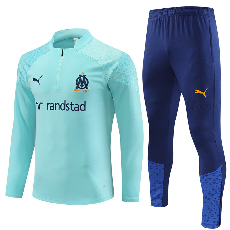 Kit de Treino Olympique de Marseille 2023/24 Meio Zíper Ciano