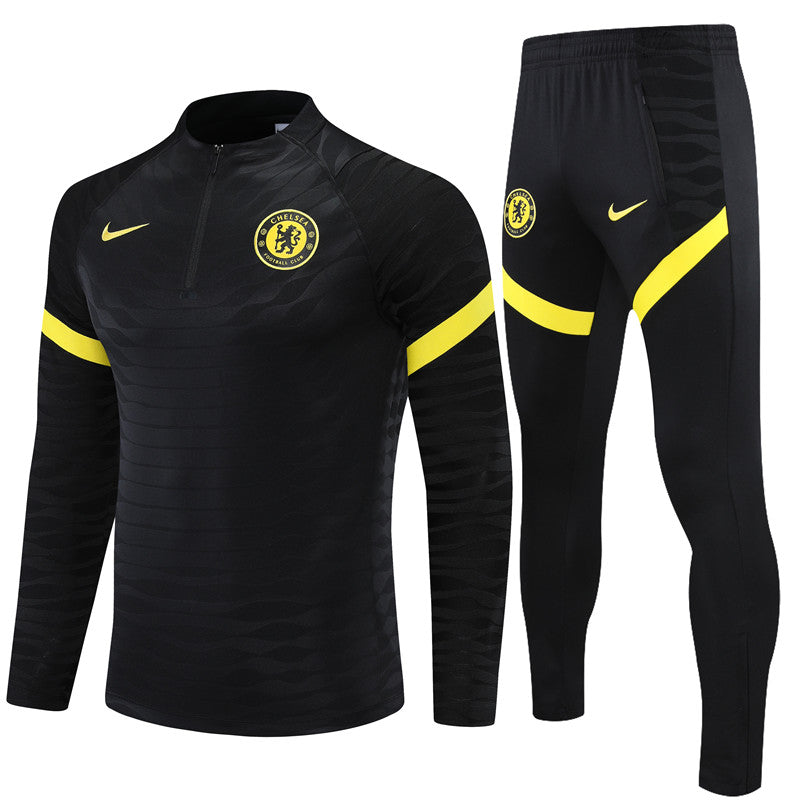 Kit de Treino Chelsea 2021/22 Meio Zíper Preto e Amarelo