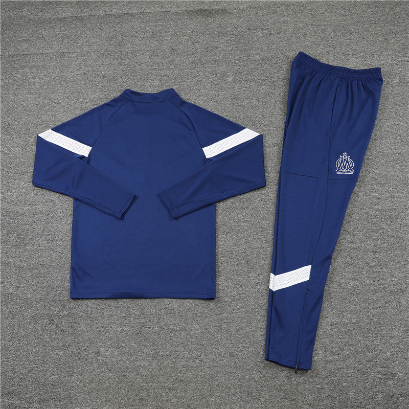 Kit de Treino Olympique de Marseille 2022/23 Meio Zíper Azul Escuro