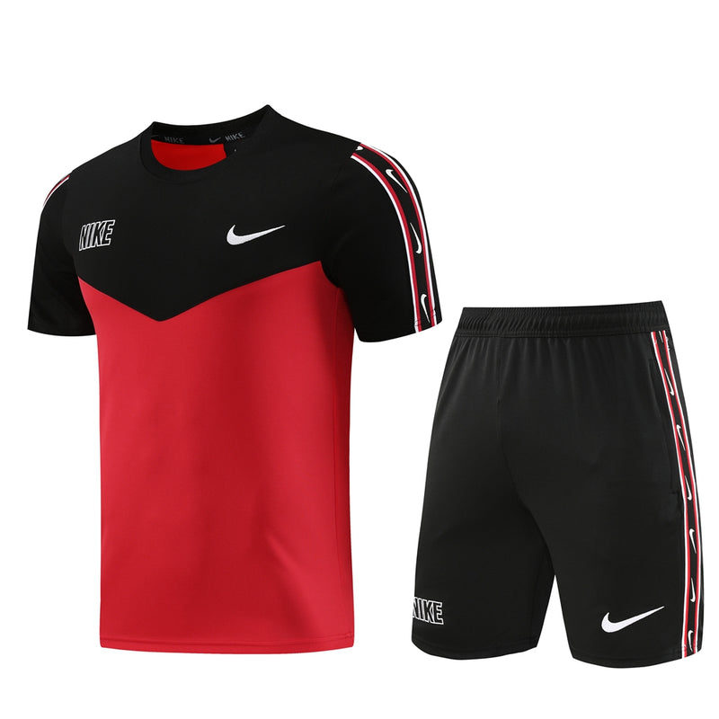 Kit Camisa e Short Nike Repeat Preto e Vermelho