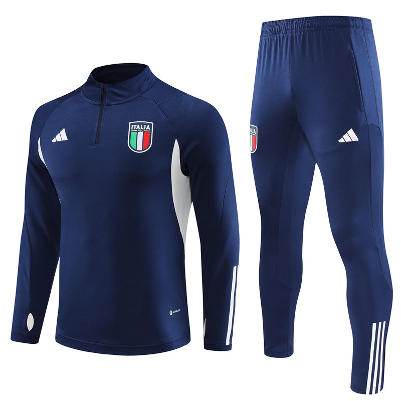 Kit de Treino Itália 2023/24 Meio Zíper Azul Escuro