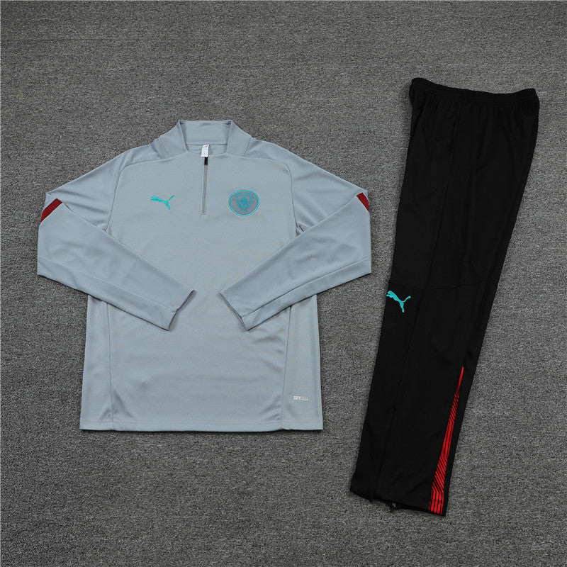 Kit de Treino Manchester City 2021/22 Meio Zíper Cinza