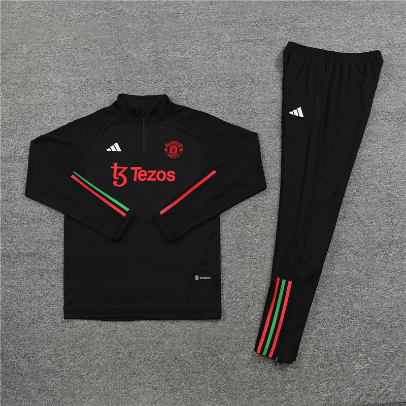 Kit de Treino Manchester United 2023/24 Meio Zíper Preto