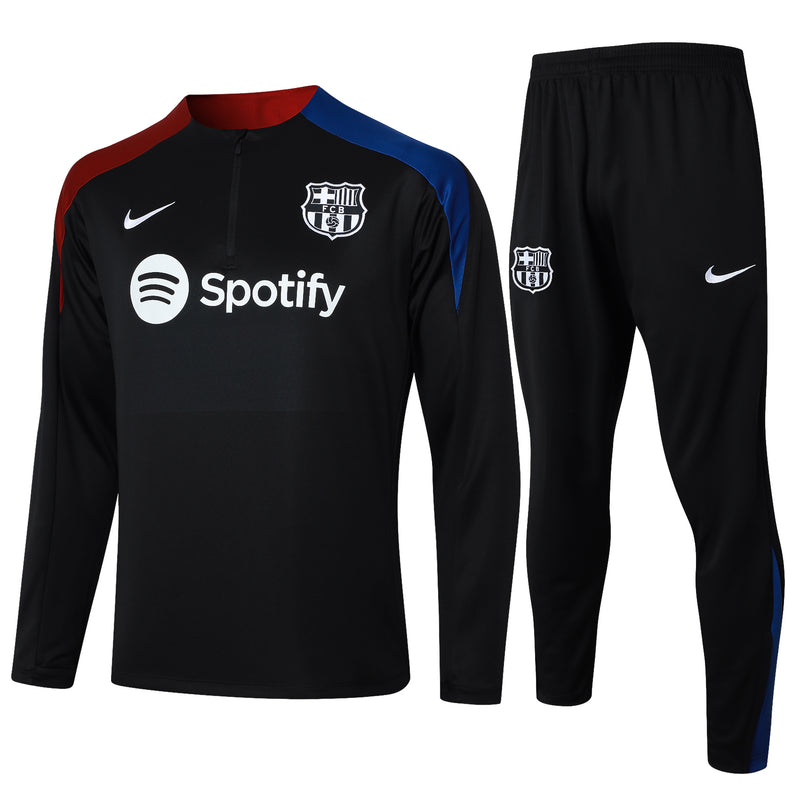 Kit de Treino Barcelona 2024/25 Meio Zíper Azul Preto