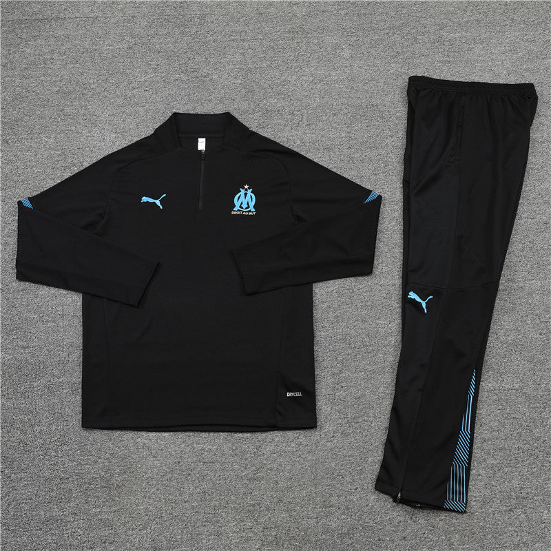 Kit de Treino Olympique de Marseille 2021/22 Meio Zíper Preto e Azul