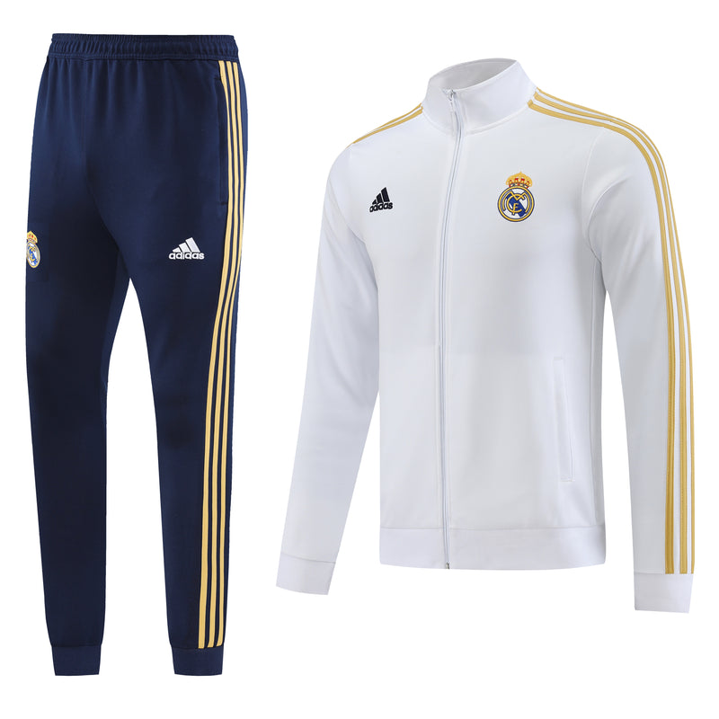 Conjunto Agasalho de Treino Real Madrid 2023/24 Zíper Longo Branco