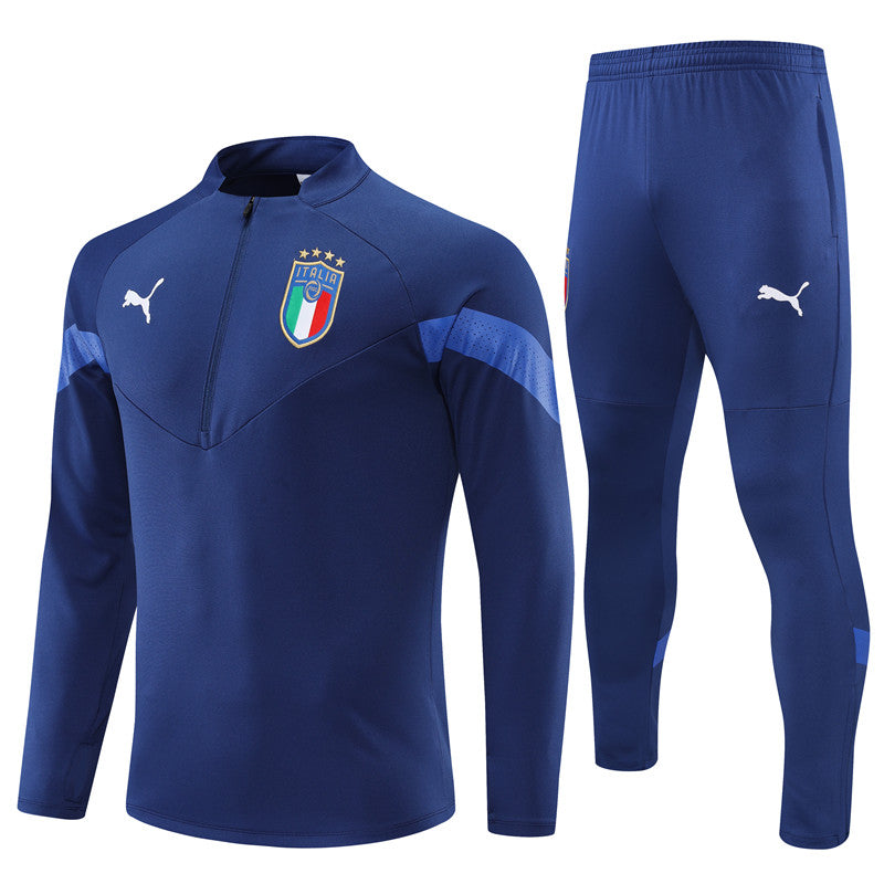 Kit de Treino Itália 2022/23 Meio Zíper Azul Escuro