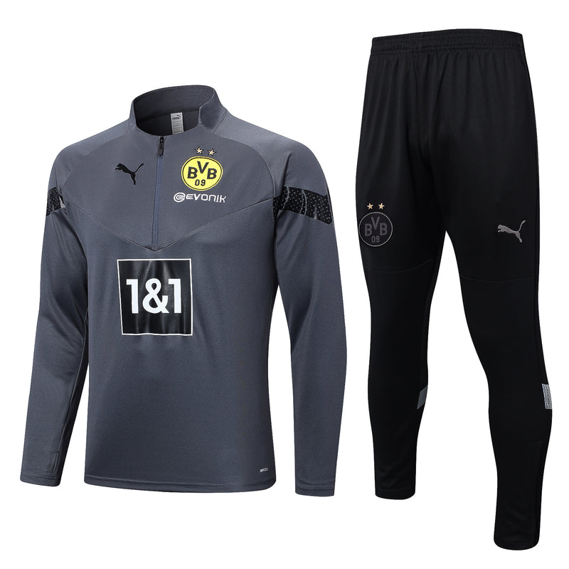 Kit de Treino Borussia Dortmund 2022/23 Meio Zíper Cinza