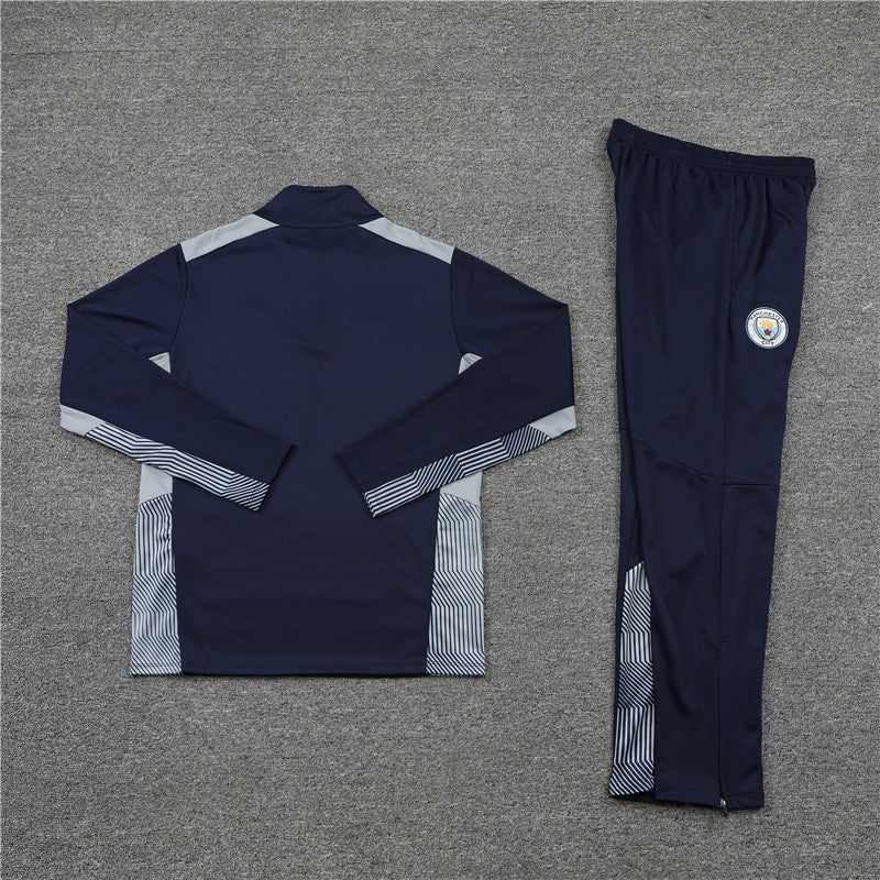 Kit de Treino Manchester City 2021/22 Meio Zíper Azul Escuro